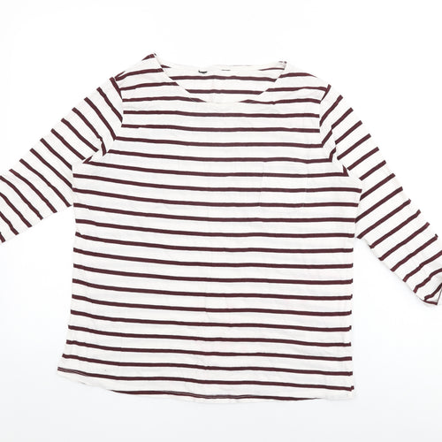 New Look Womens White Striped Cotton Basic T-Shirt Size 10 Round Neck