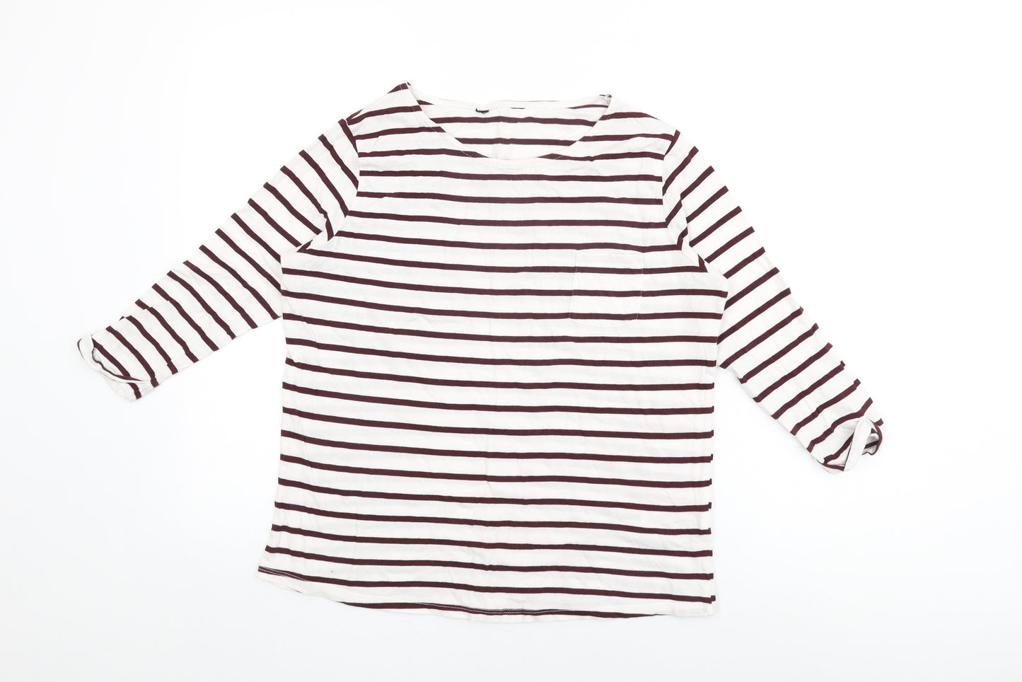 New Look Womens White Striped Cotton Basic T-Shirt Size 10 Round Neck