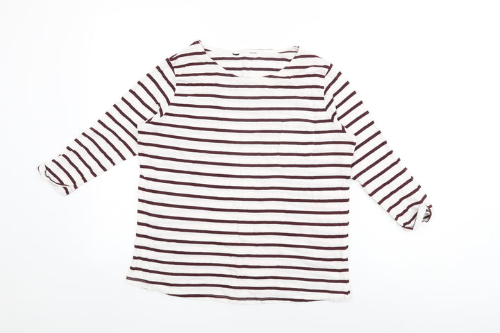 New Look Womens White Striped Cotton Basic T-Shirt Size 10 Round Neck