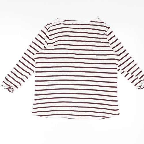 New Look Womens White Striped Cotton Basic T-Shirt Size 10 Round Neck