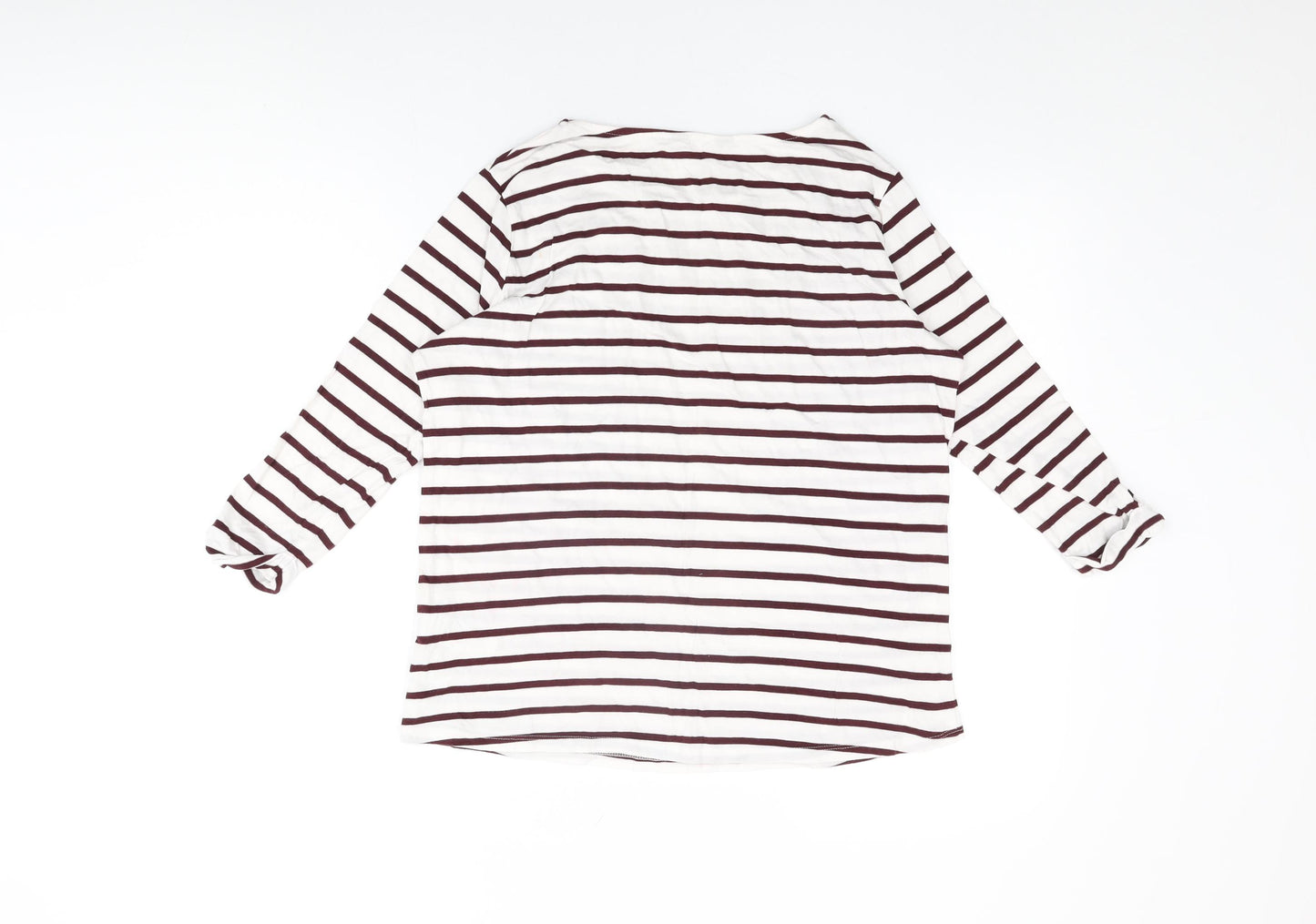 New Look Womens White Striped Cotton Basic T-Shirt Size 10 Round Neck