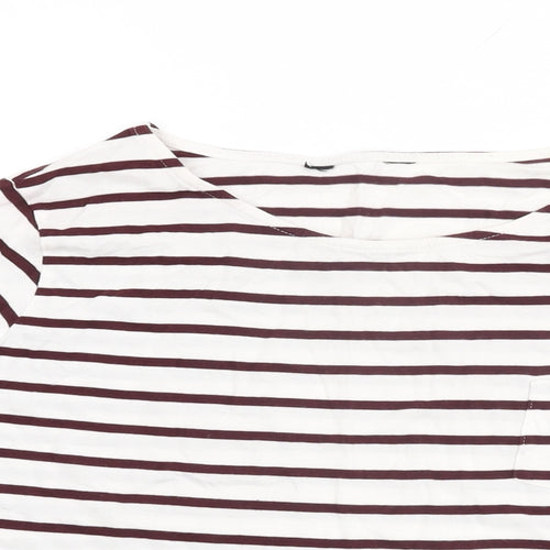 New Look Womens White Striped Cotton Basic T-Shirt Size 10 Round Neck