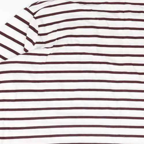 New Look Womens White Striped Cotton Basic T-Shirt Size 10 Round Neck