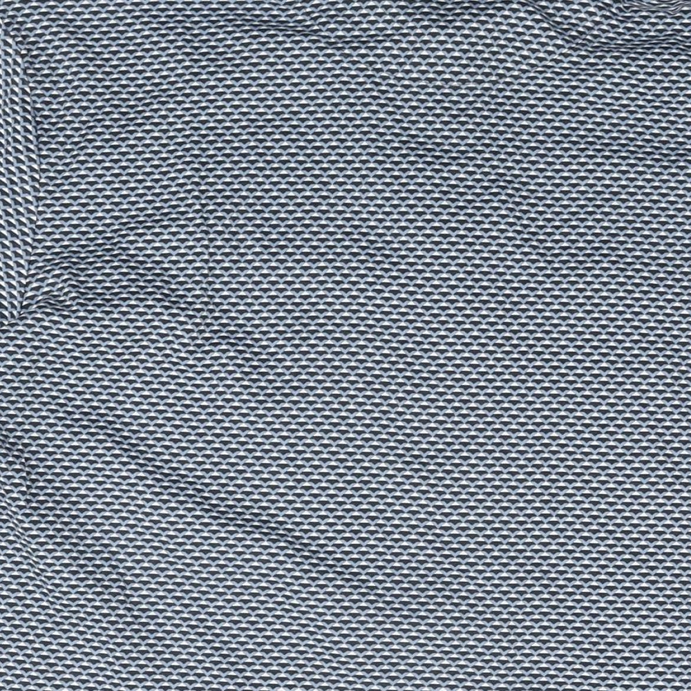 Marks and Spencer Mens Blue Geometric Cotton Polo Size M Collared Button