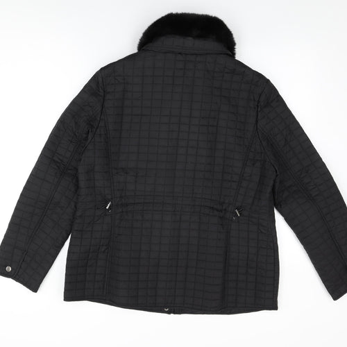 Precis Womens Black Quilted Coat Size 14 Zip - Fur Collar