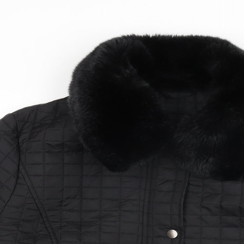 Precis Womens Black Quilted Coat Size 14 Zip - Fur Collar
