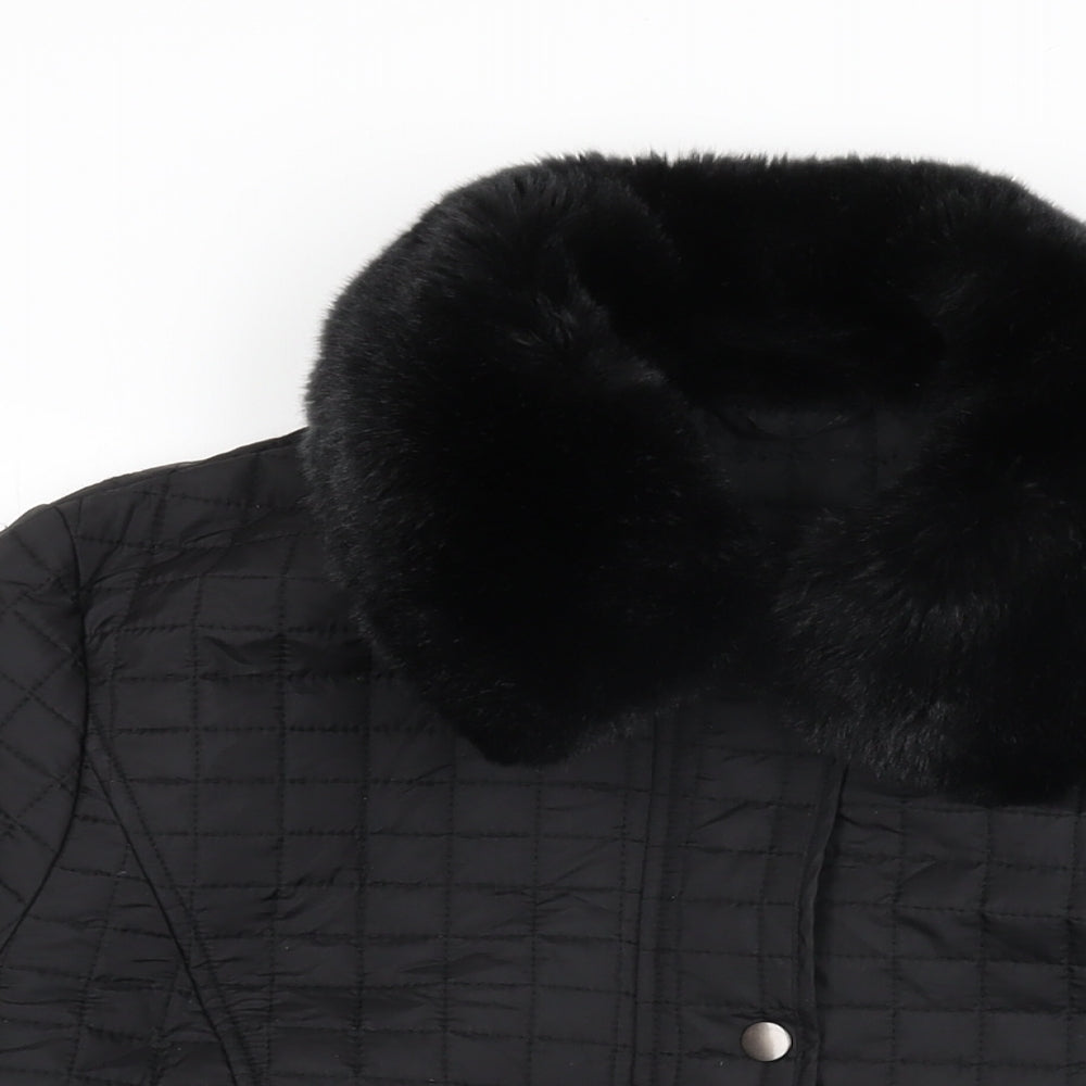Precis Womens Black Quilted Coat Size 14 Zip - Fur Collar