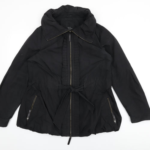 Betty Jackson Black Womens Black Overcoat Coat Size 16 Zip - Belted