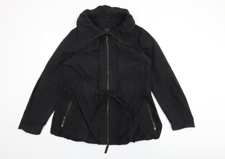 Betty Jackson Black Womens Black Overcoat Coat Size 16 Zip - Belted