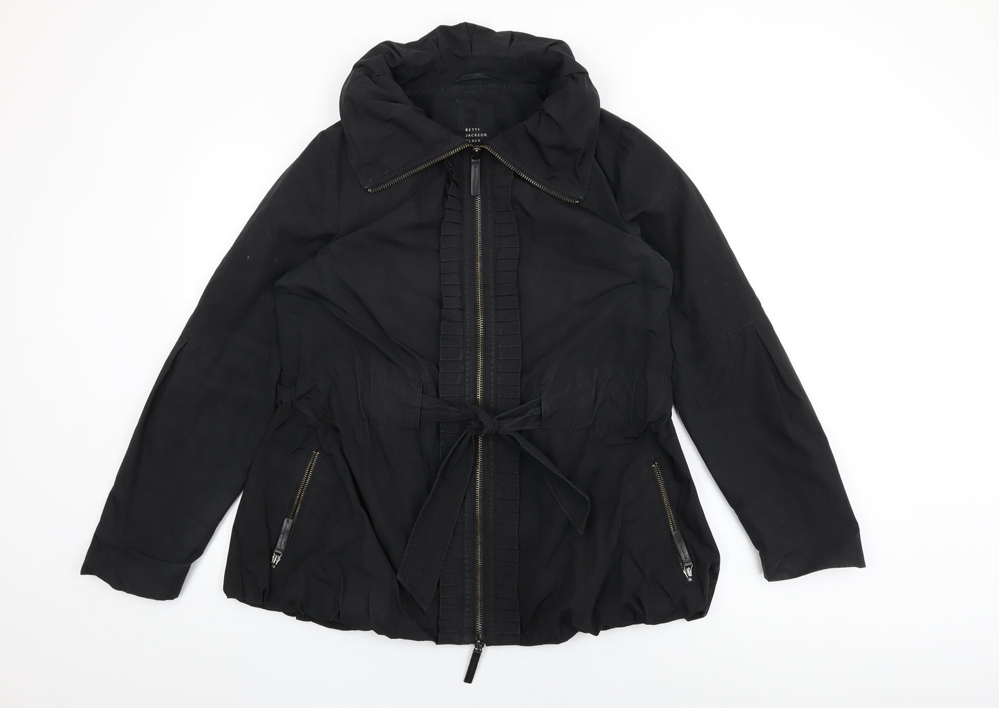 Betty Jackson Black Womens Black Overcoat Coat Size 16 Zip - Belted
