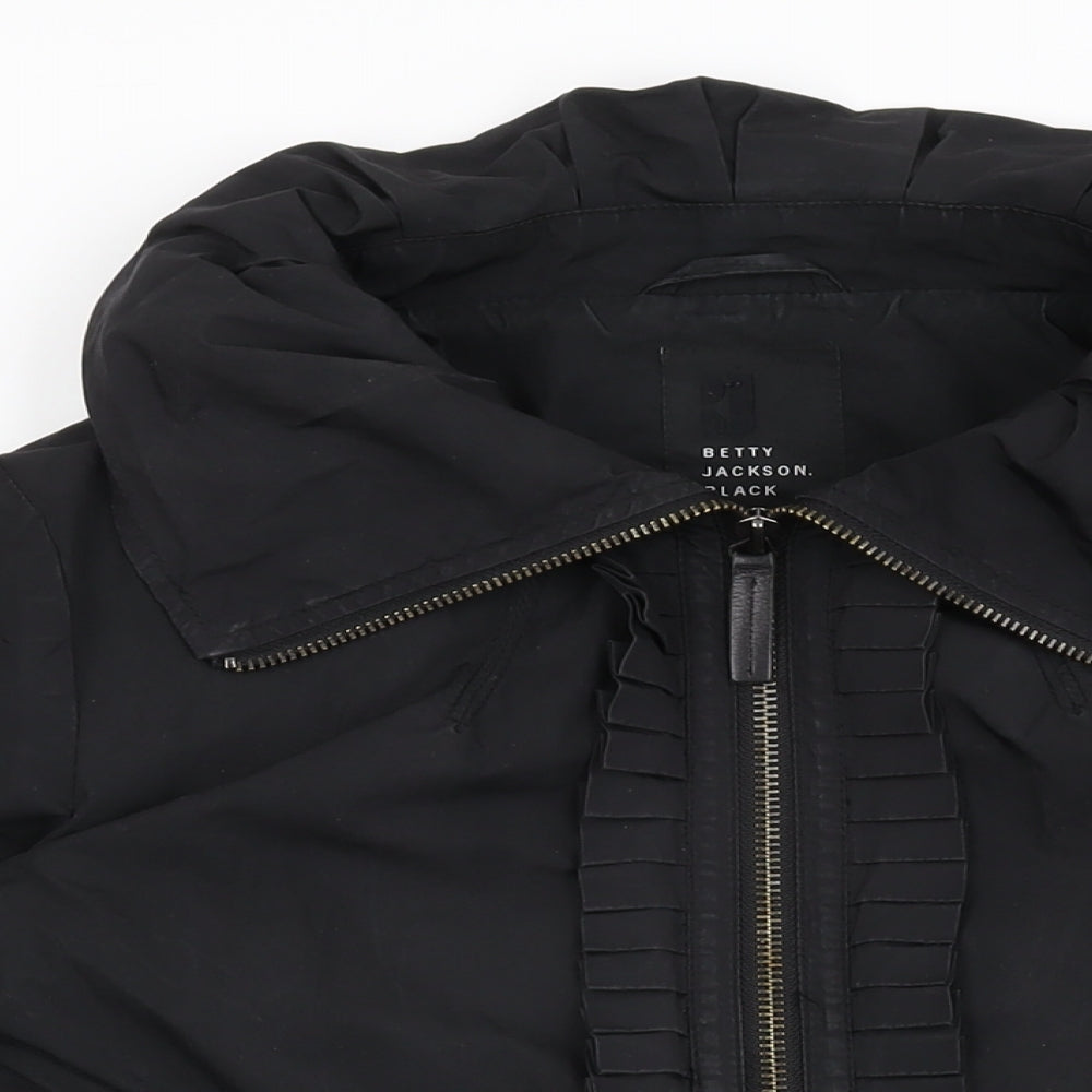 Betty Jackson Black Womens Black Overcoat Coat Size 16 Zip - Belted