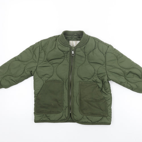 John Lewis Boys Green Quilted Coat Size 4 Years Zip