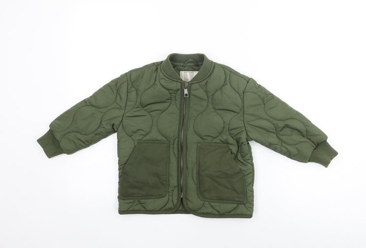 John Lewis Boys Green Quilted Coat Size 4 Years Zip