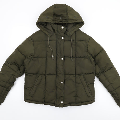 Topshop Womens Green Puffer Jacket Coat Size 6 Zip