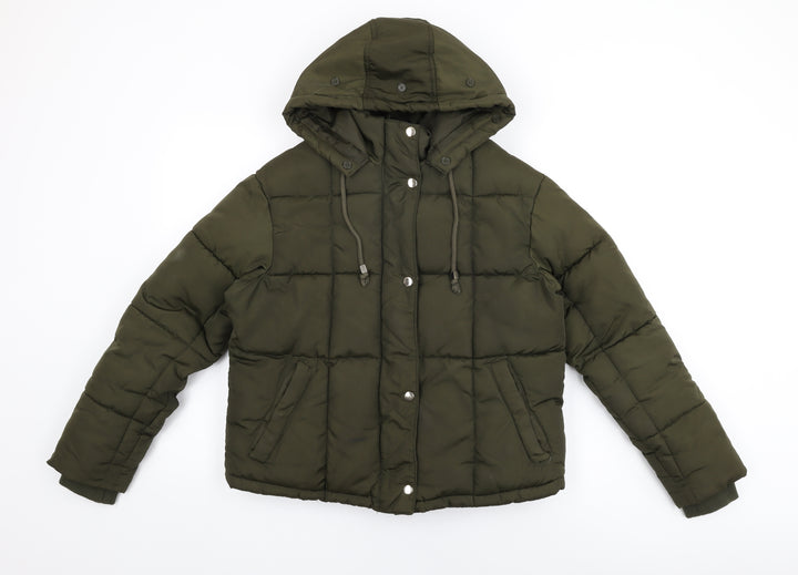Topshop Womens Green Puffer Jacket Coat Size 6 Zip