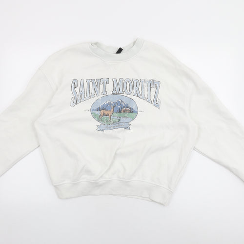 H&M Womens White Cotton Pullover Sweatshirt Size L Pullover - Saint Moritz