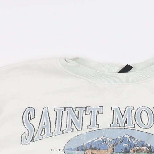 H&M Womens White Cotton Pullover Sweatshirt Size L Pullover - Saint Moritz