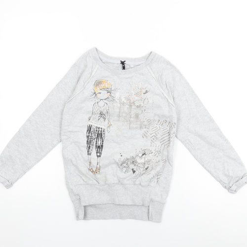 NEXT Girls Grey Cotton Pullover Sweatshirt Size 9 Years Pullover - Floral Print, Sequin