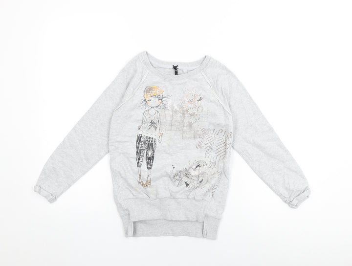 NEXT Girls Grey Cotton Pullover Sweatshirt Size 9 Years Pullover - Floral Print, Sequin