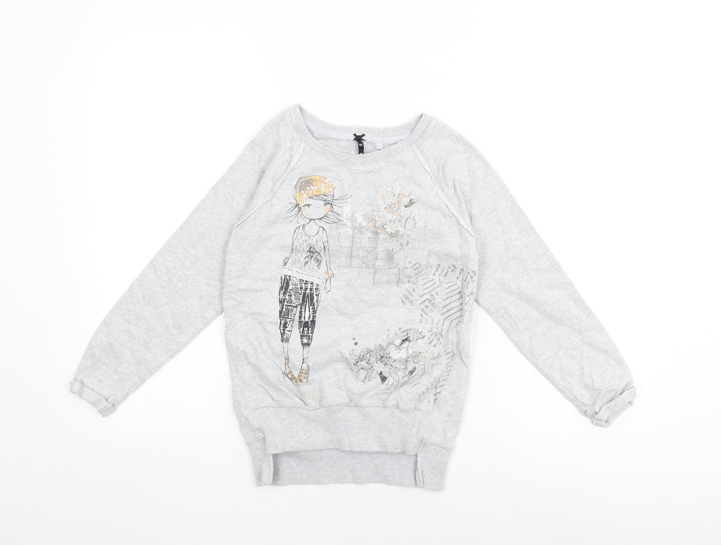 NEXT Girls Grey Cotton Pullover Sweatshirt Size 9 Years Pullover - Floral Print, Sequin