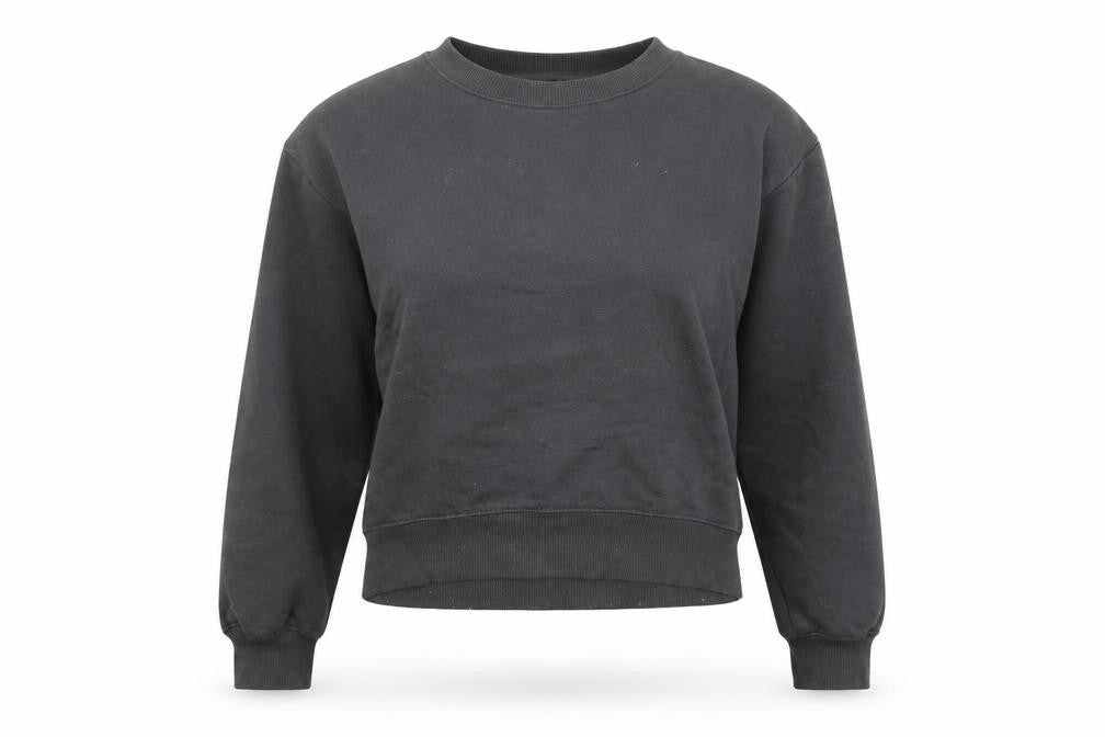 Front view of Zara women’s grey cotton pullover sweatshirt, size S, pullover