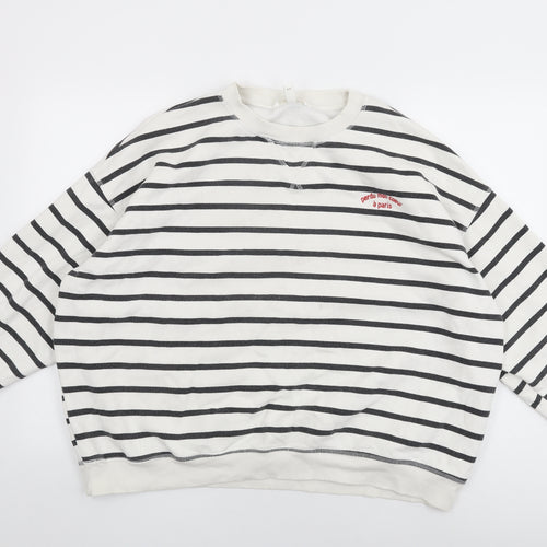 H&M Womens White Striped Cotton Pullover Sweatshirt Size XL Pullover