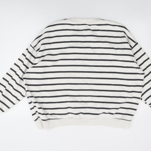 H&M Womens White Striped Cotton Pullover Sweatshirt Size XL Pullover