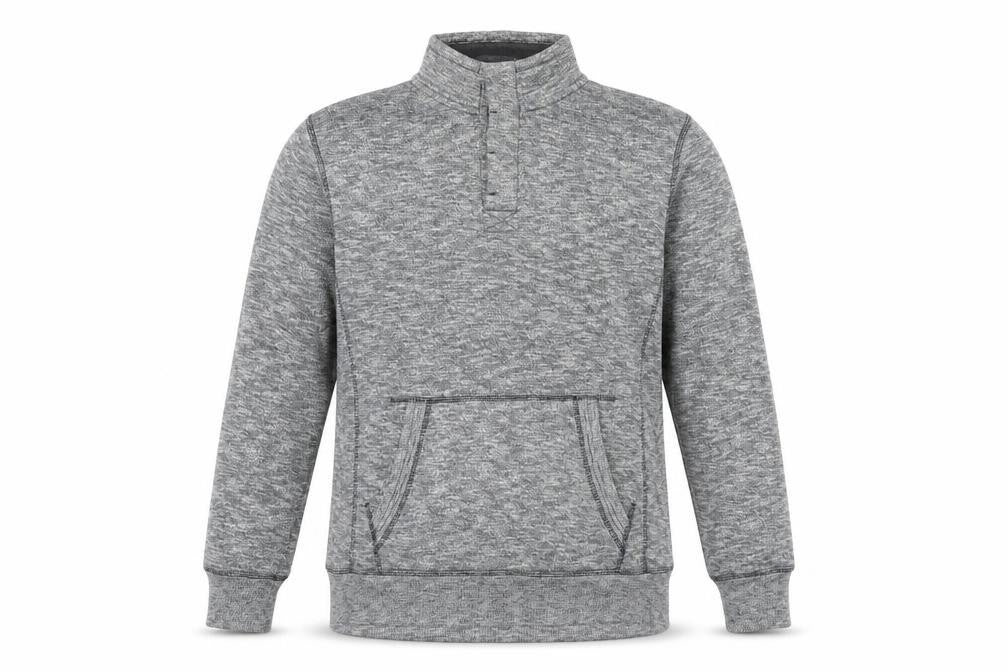 Front view of Easy men’s grey cotton pullover sweatshirt, size M