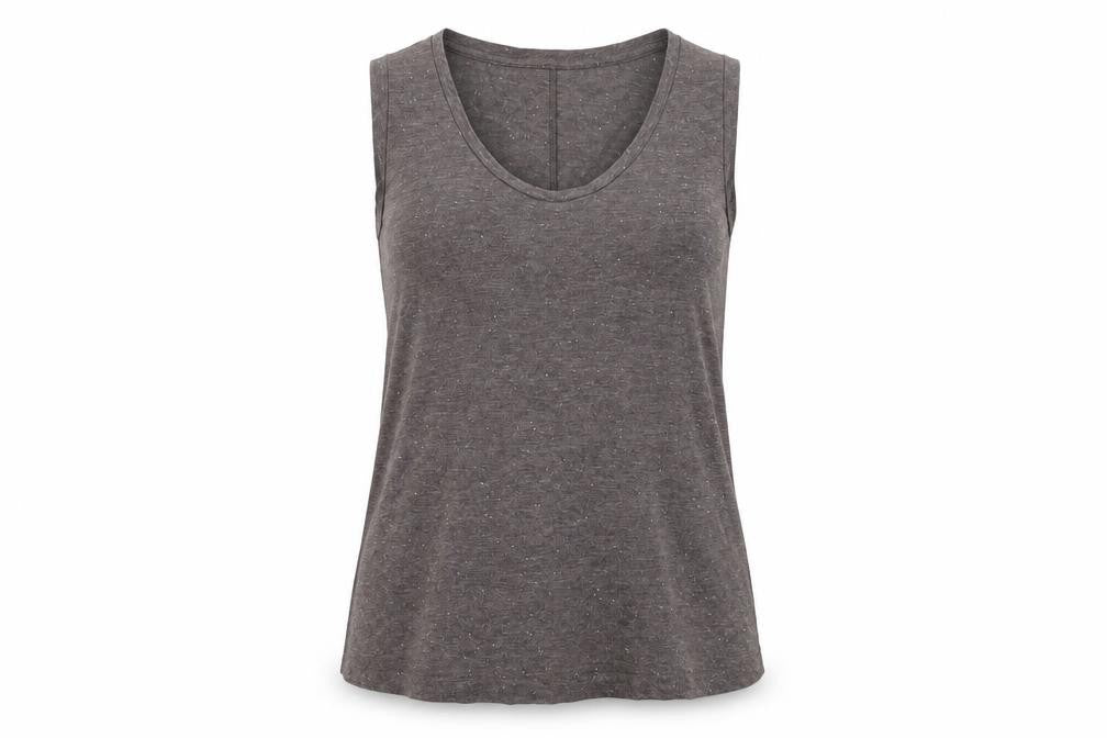 Front view of Arabella & Addison women’s brown viscose basic tank, size UK 12, round neck