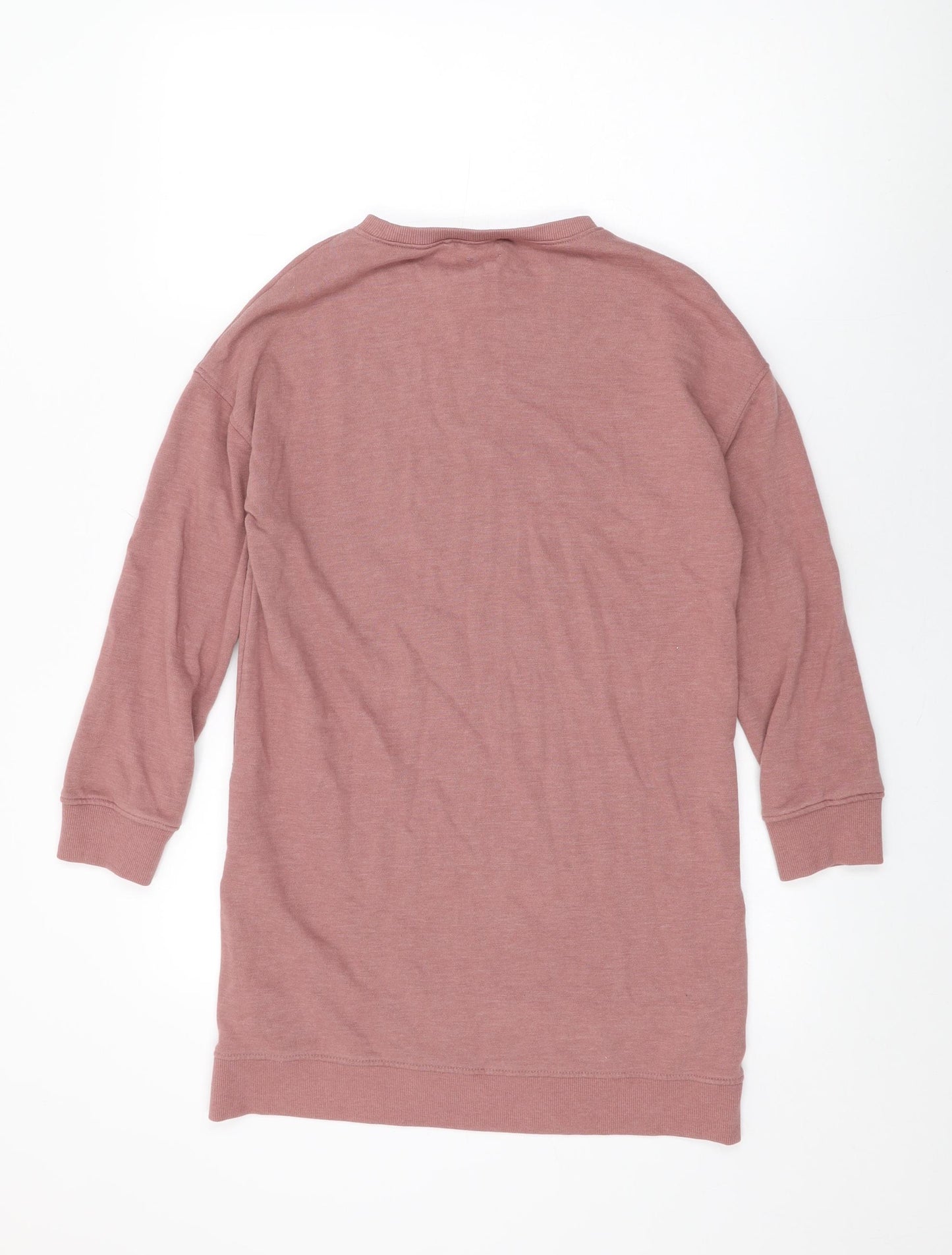 NEXT Girls Pink Geometric Cotton Jumper Dress Size 11 Years Round Neck Zip - Sequin Star
