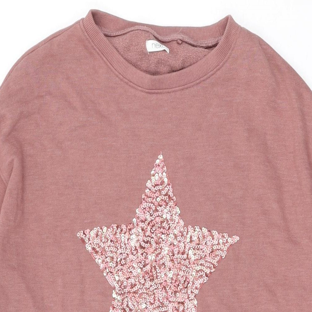 NEXT Girls Pink Geometric Cotton Jumper Dress Size 11 Years Round Neck Zip - Sequin Star
