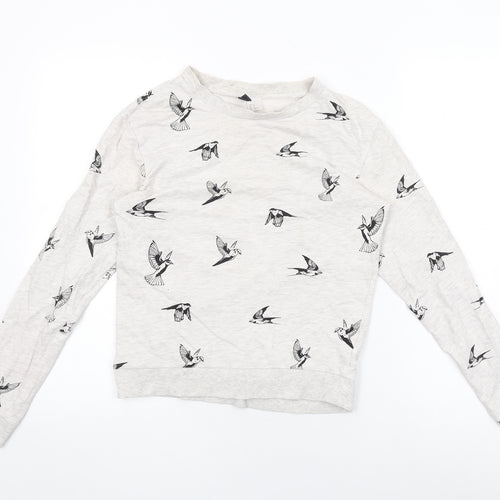 H&M Womens Grey Cotton Pullover Sweatshirt Size XS Pullover - Bird Print