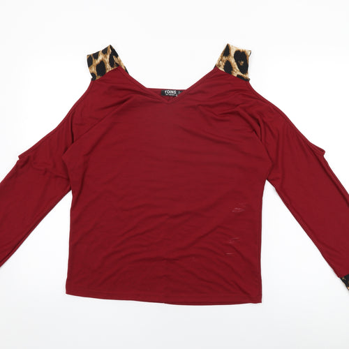 Yoins Womens Red Animal Print Polyester Basic T-Shirt Size 8 V-Neck - Size 8/10