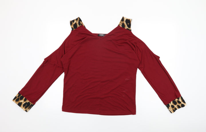 Yoins Womens Red Animal Print Polyester Basic T-Shirt Size 8 V-Neck - Size 8/10