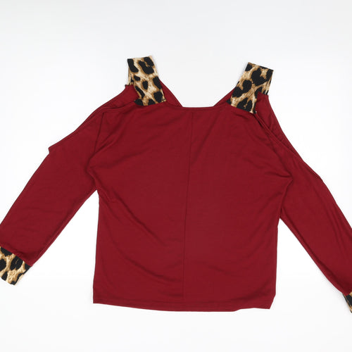 Yoins Womens Red Animal Print Polyester Basic T-Shirt Size 8 V-Neck - Size 8/10