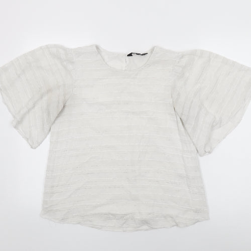 Dorothy Perkins Womens White Polyester Basic T-Shirt Size 12 Round Neck