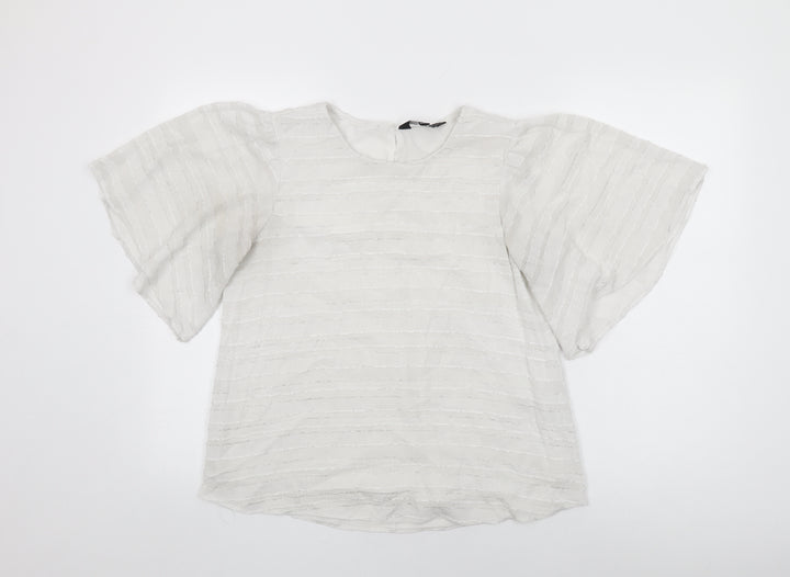 Dorothy Perkins Womens White Polyester Basic T-Shirt Size 12 Round Neck