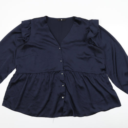 Very Womens Blue Polyester Basic Button-Up Size 18 V-Neck