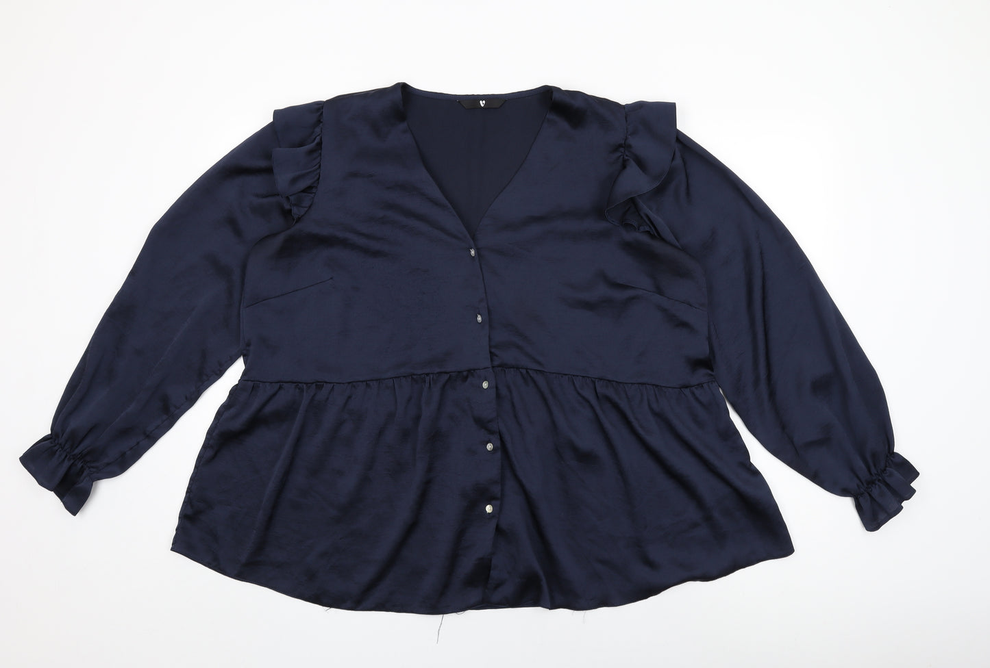 Very Womens Blue Polyester Basic Button-Up Size 18 V-Neck