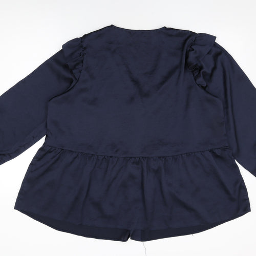 Very Womens Blue Polyester Basic Button-Up Size 18 V-Neck