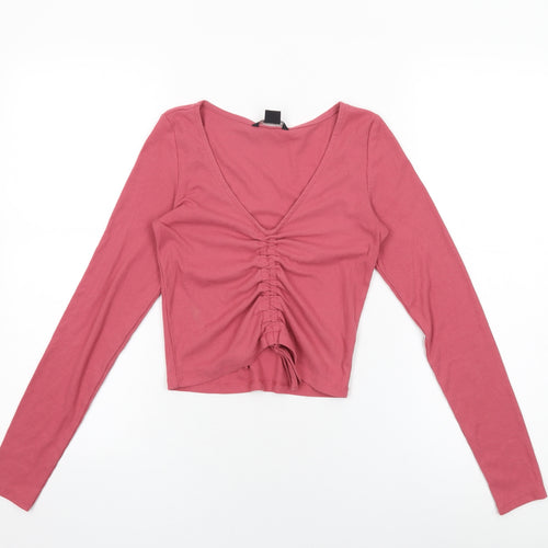 Monki Womens Pink Polyester Basic T-Shirt Size XS V-Neck