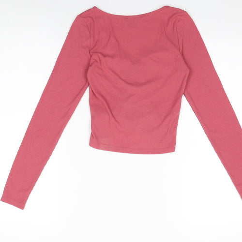 Monki Womens Pink Polyester Basic T-Shirt Size XS V-Neck