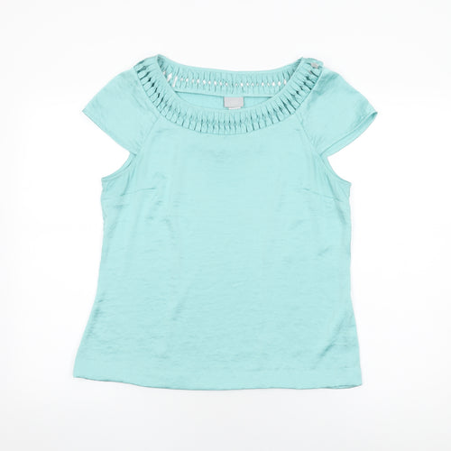H&M Womens Blue Polyester Basic Blouse Size 12 Round Neck