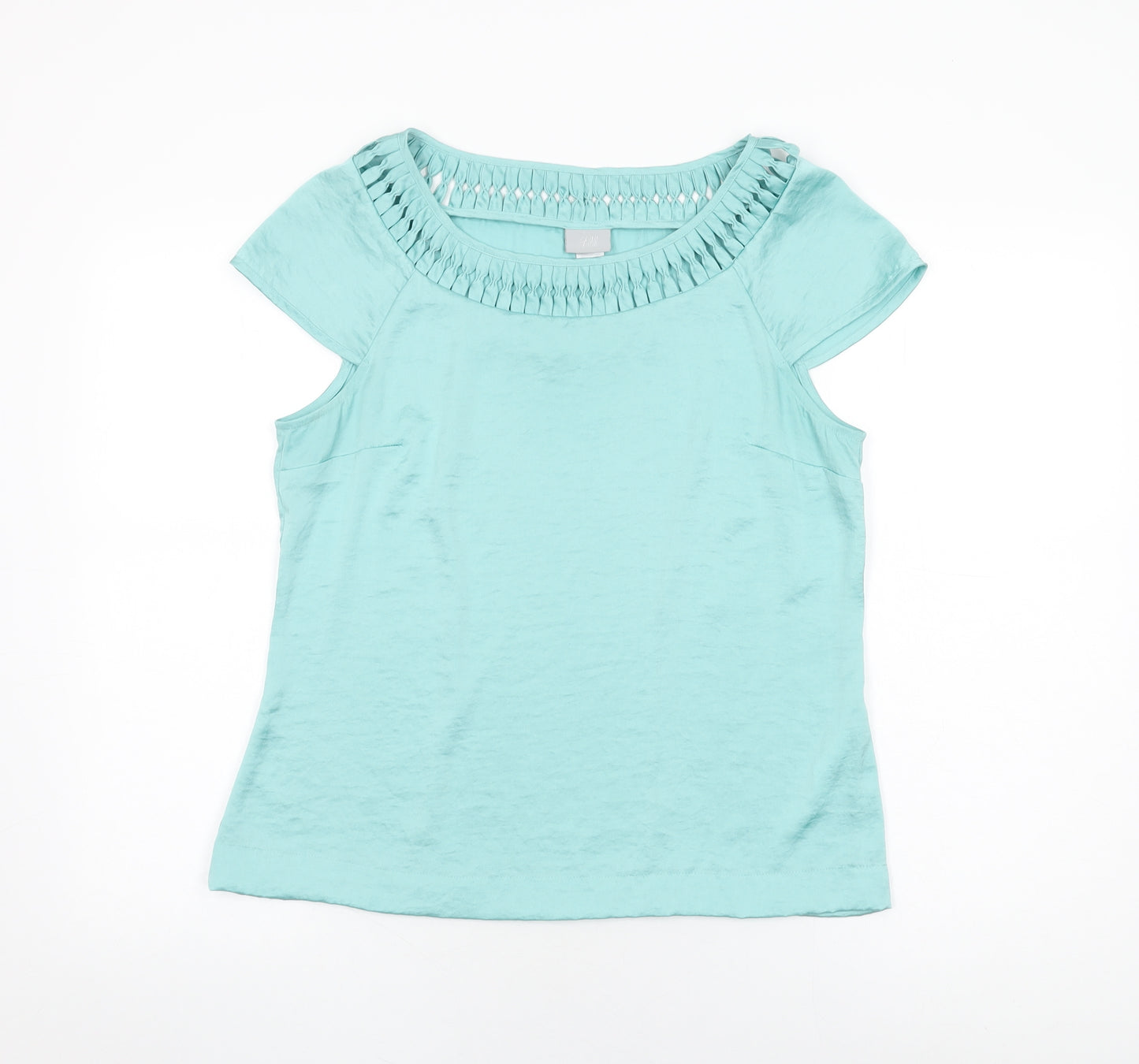 H&M Womens Blue Polyester Basic Blouse Size 12 Round Neck