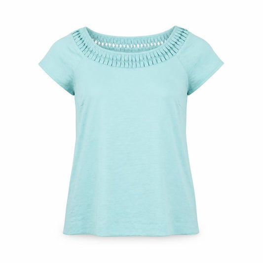 Front view of H&M women’s blue polyester basic blouse, size UK 12, round neck