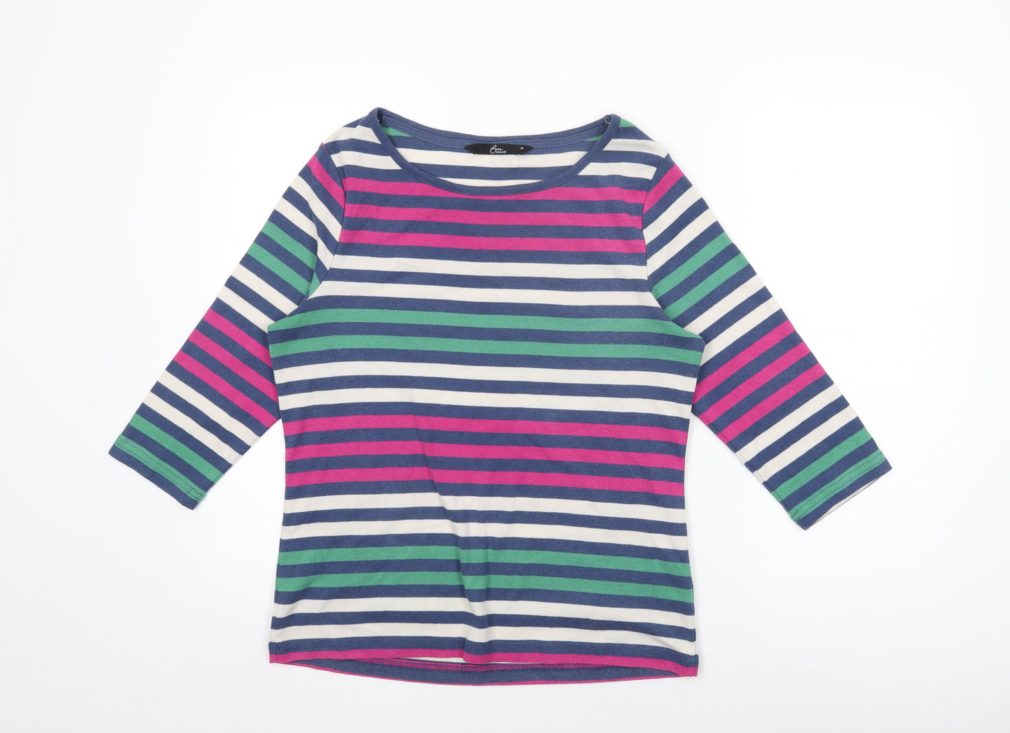BM Collection Womens Multicoloured Striped Cotton Basic T-Shirt Size M Round Neck