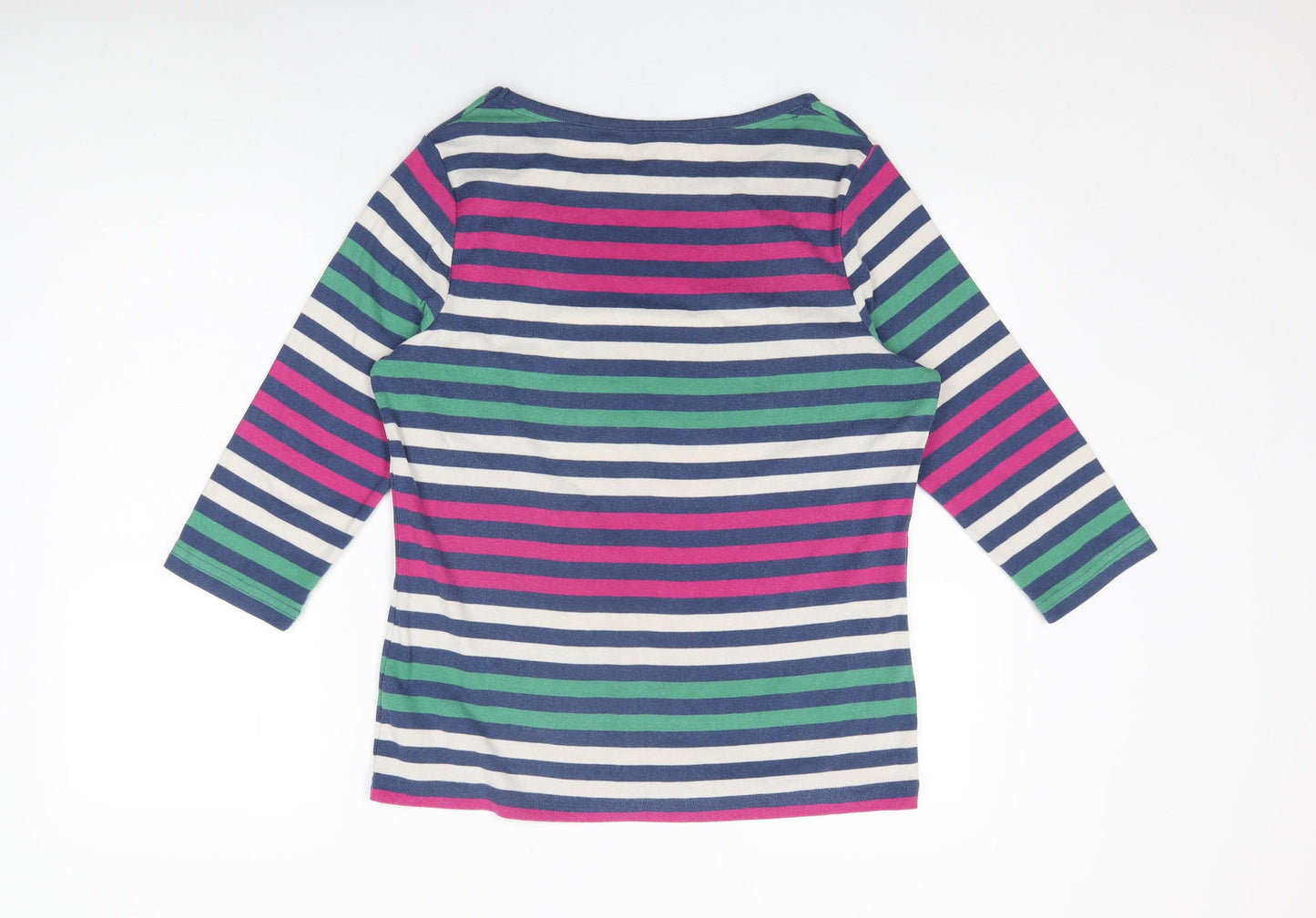 BM Collection Womens Multicoloured Striped Cotton Basic T-Shirt Size M Round Neck