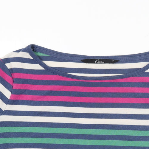 BM Collection Womens Multicoloured Striped Cotton Basic T-Shirt Size M Round Neck