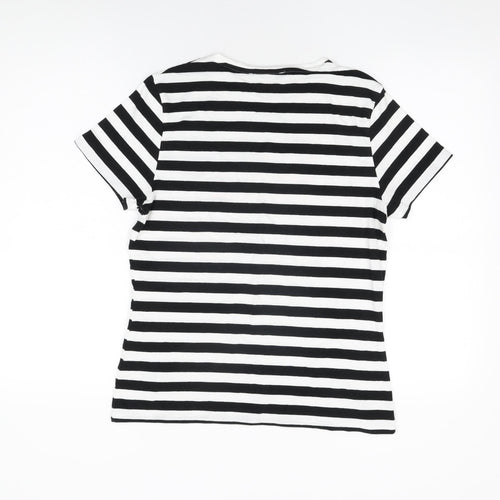 Marks and Spencer Womens White Striped Cotton Basic T-Shirt Size 14 Round Neck - Life is Good