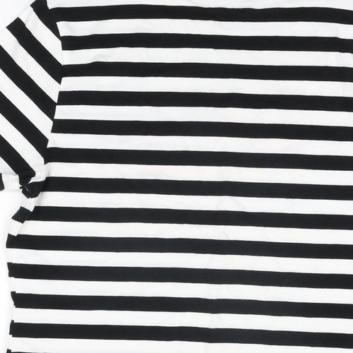 Marks and Spencer Womens White Striped Cotton Basic T-Shirt Size 14 Round Neck - Life is Good